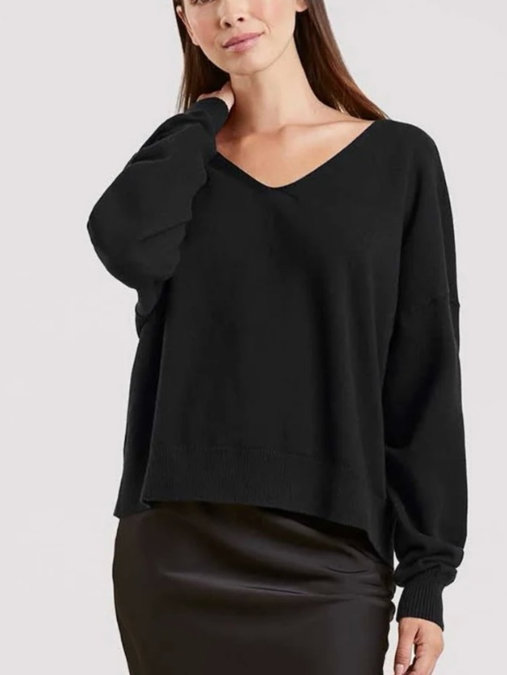 nuuds Luxe Knit Black V-Neck‎ Relaxed Sweater XL - Picture 2 of 13